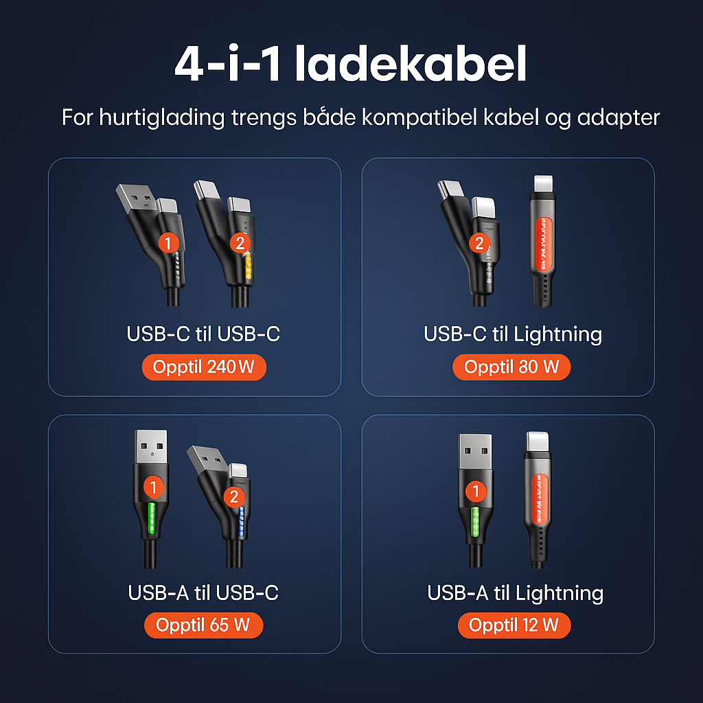 iGuard 4-i-1 alle kabelkombinasjoner USB-C Lightning