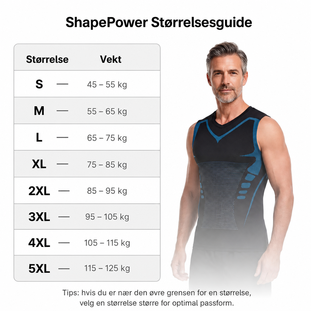 ShapePower størrelsesguide S til 5XL