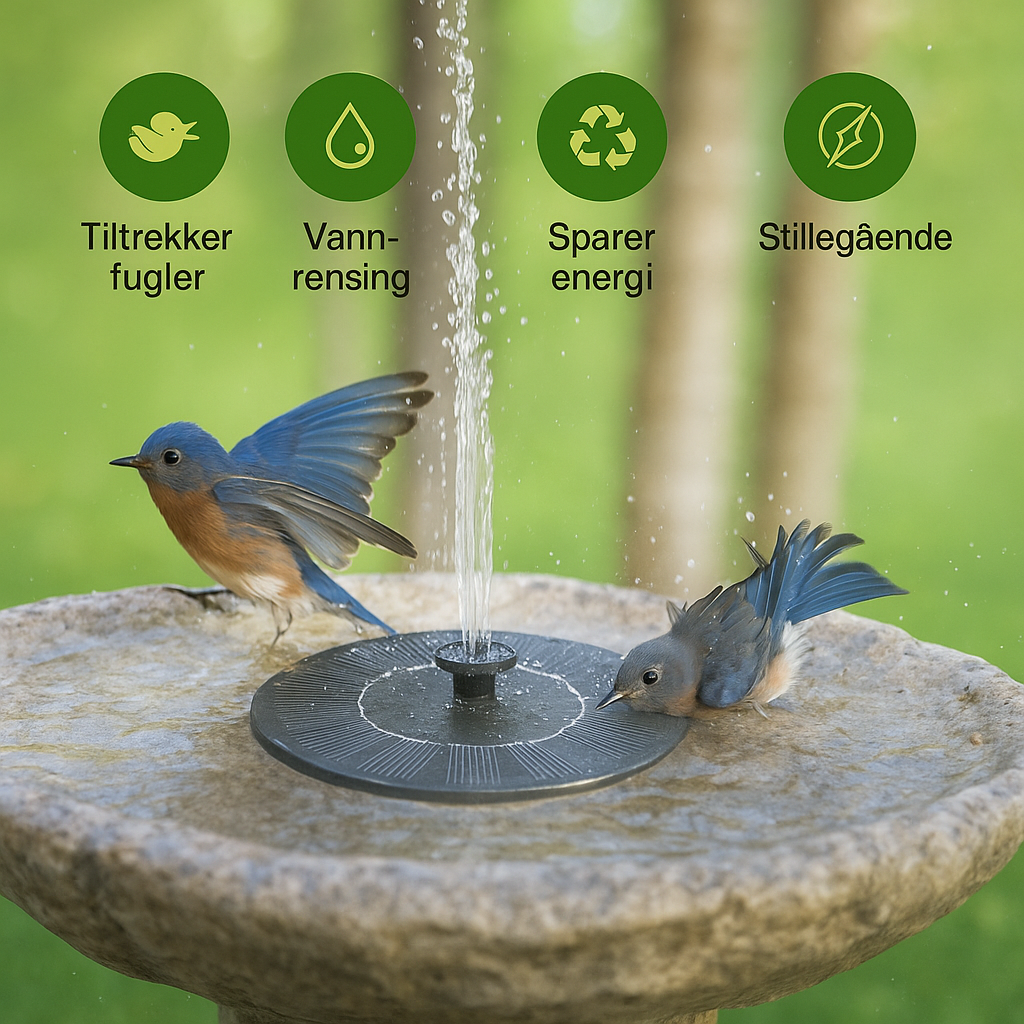 Solcellefonten tiltrekker fugler vannrensing sparer energi stillegaende