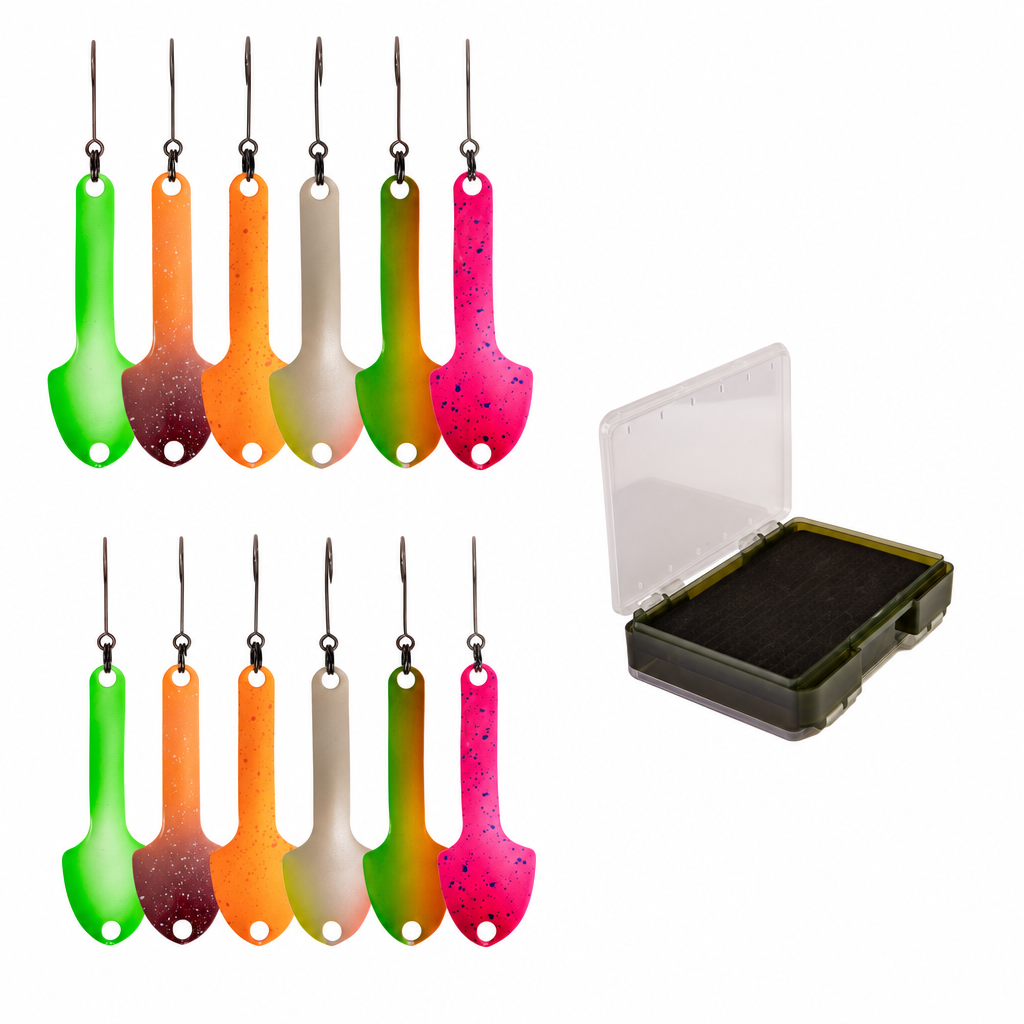 12 orret-spoons i 6 farger og 2 vekter