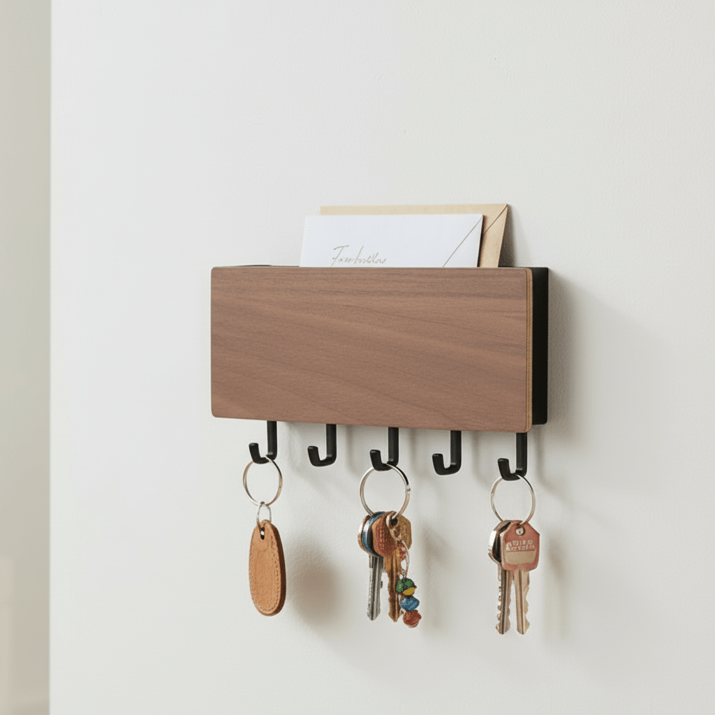 Magnetisk nøkkelholder til vegg med kroker og hylle – bilde 1