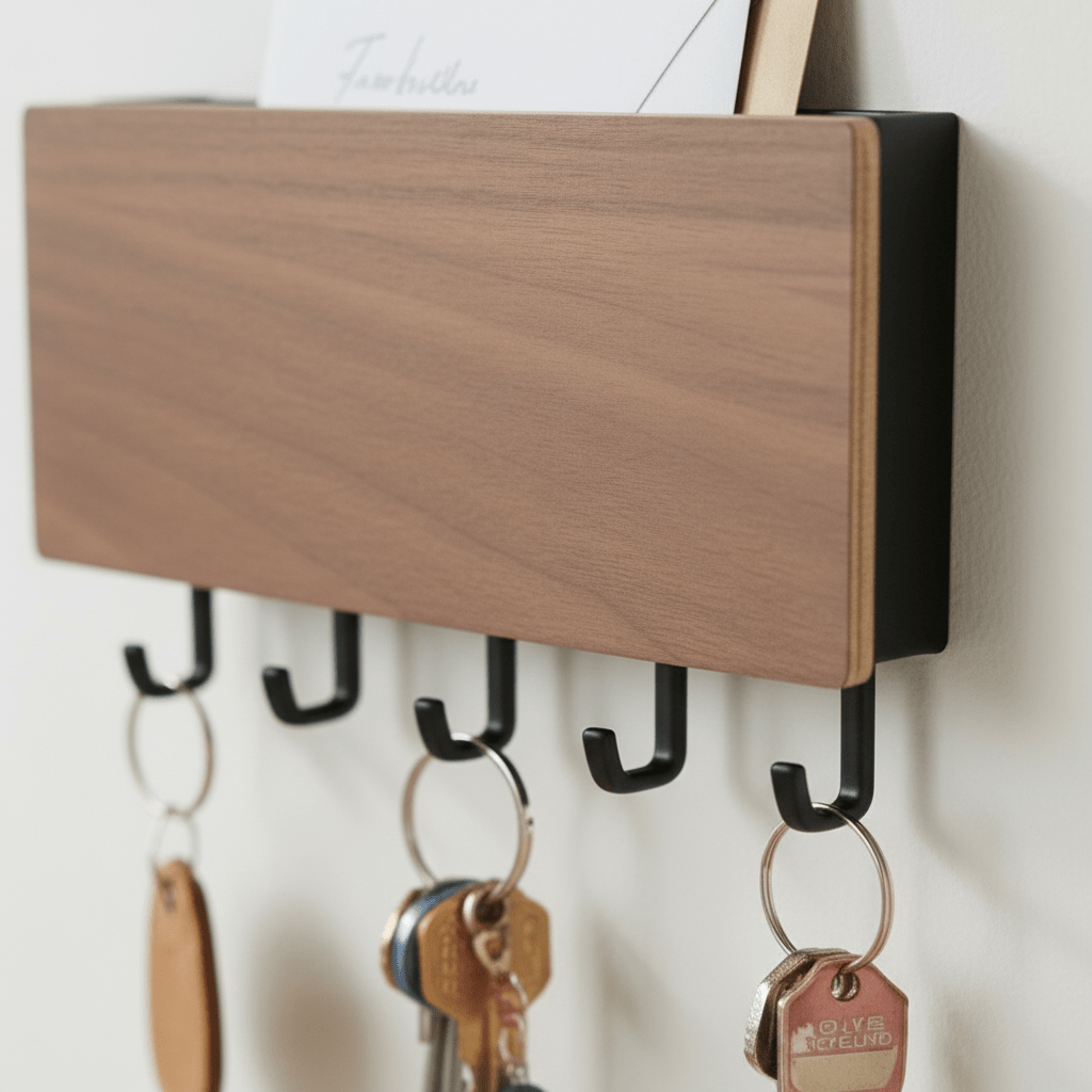 Magnetisk nøkkelholder til vegg med kroker og hylle – bilde 6