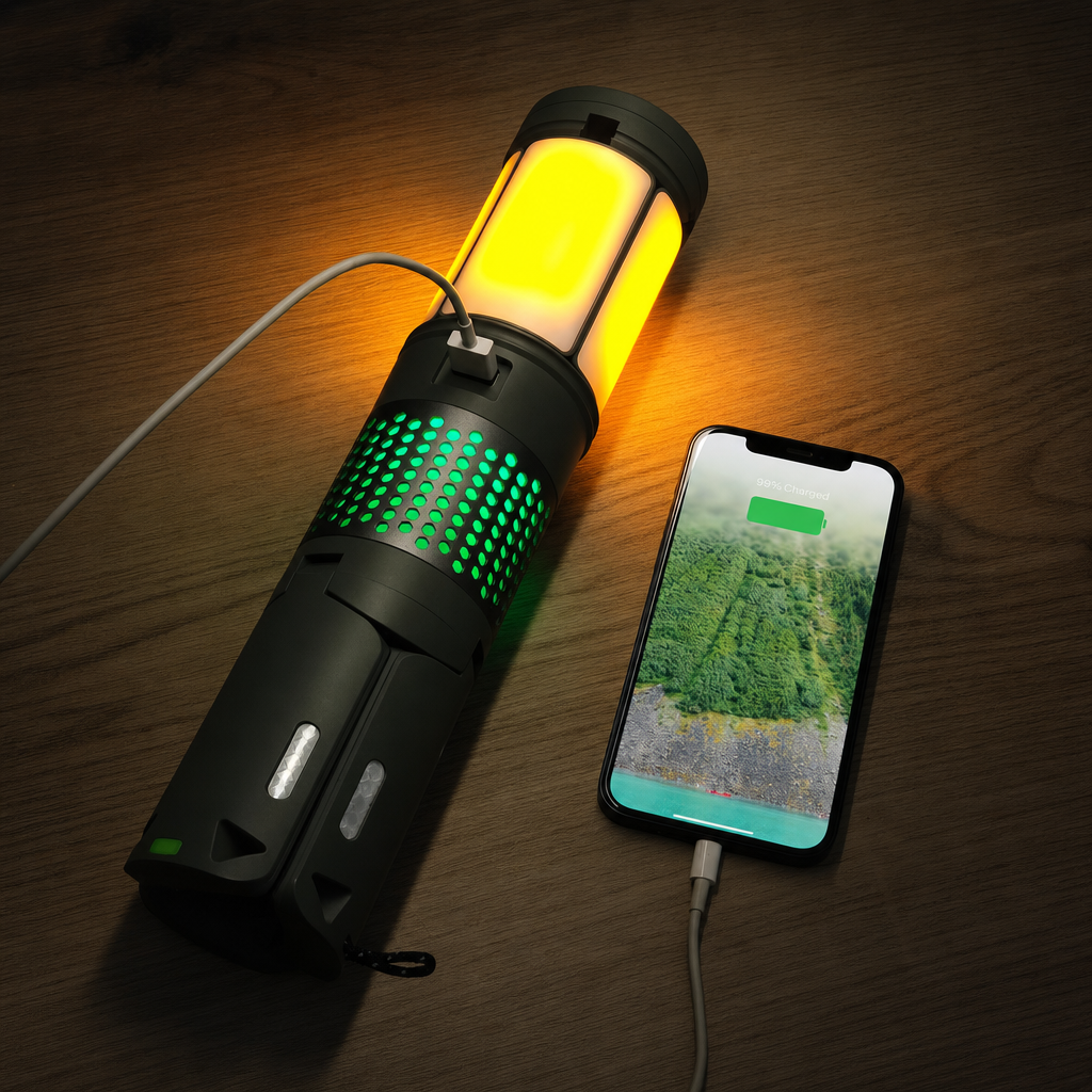 Campinglampe lader mobil som powerbank