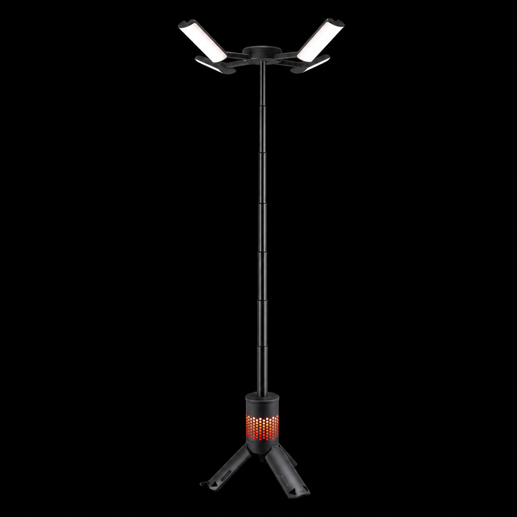 Uttrekkbar campinglampe pa stativ med LED-paneler