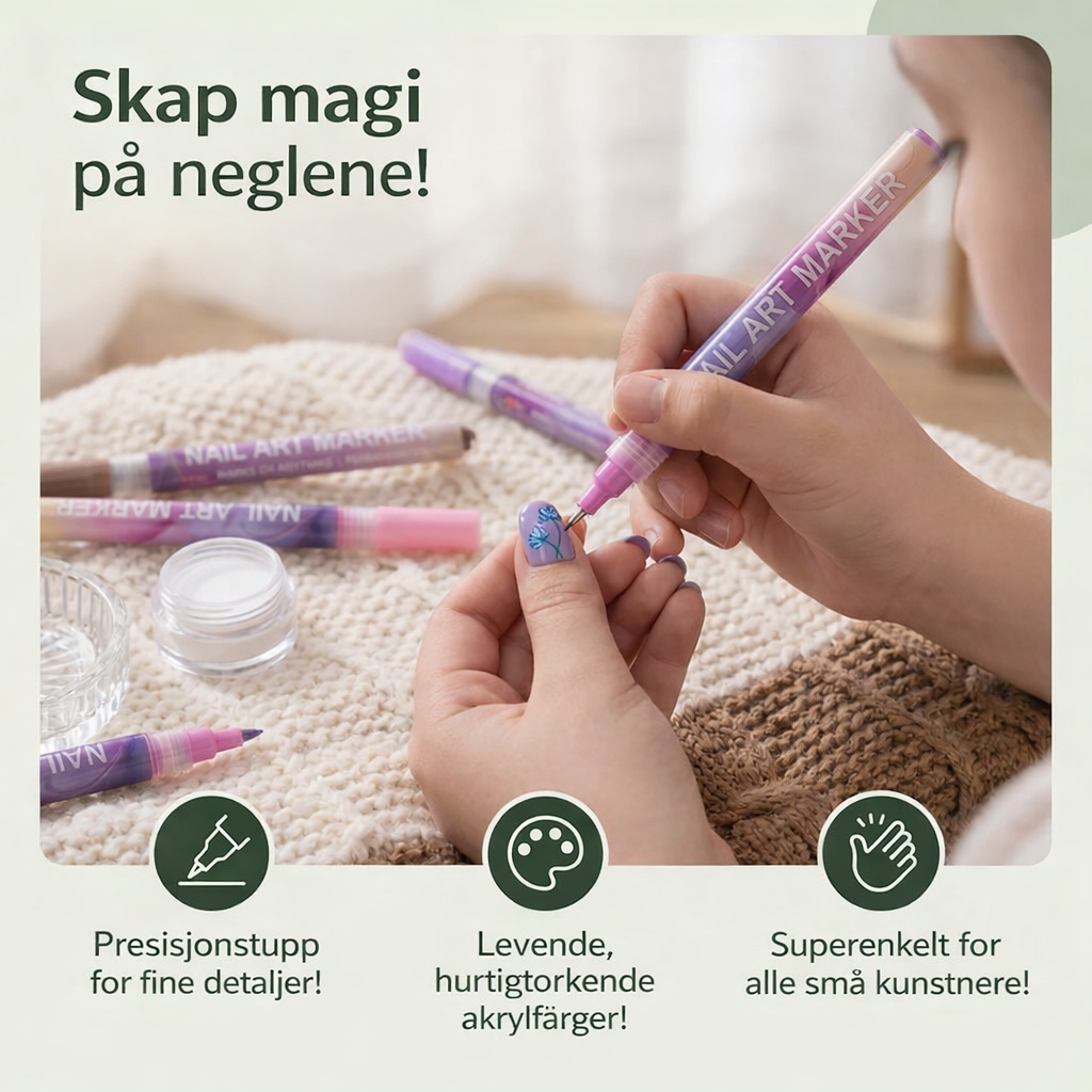 Markørsett for neglekunst med presisjonsspiss