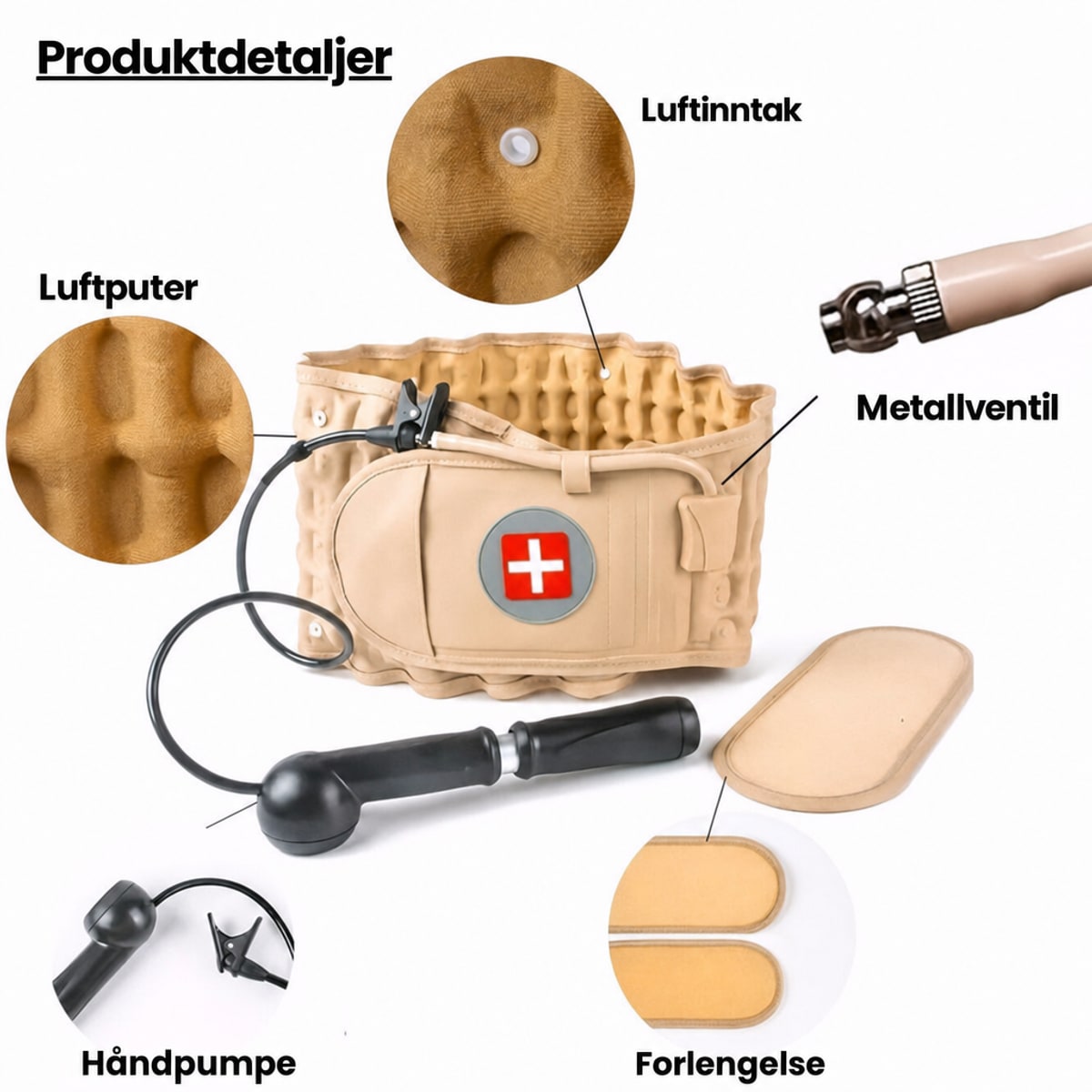 Produktdetaljer - luftputer, ventil og handpumpe