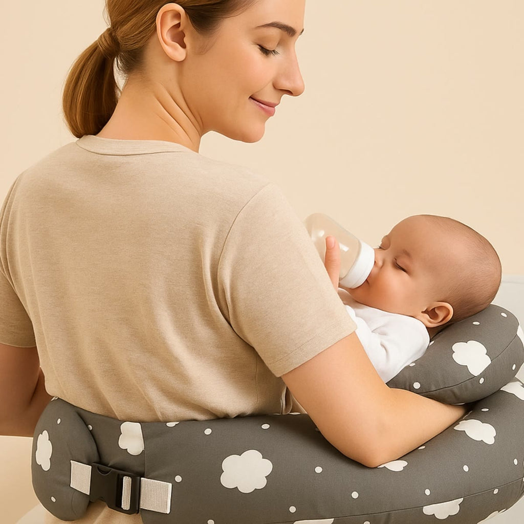 Ammepute med liten babypute og justerbar stropp – Grå skyer