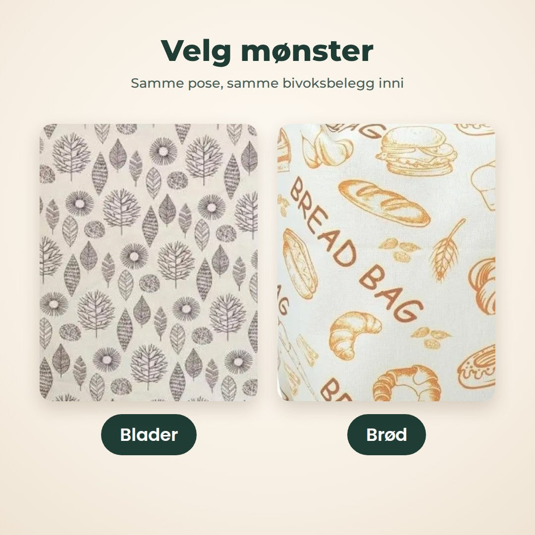 De to mønstrene side om side: Blader og Brød