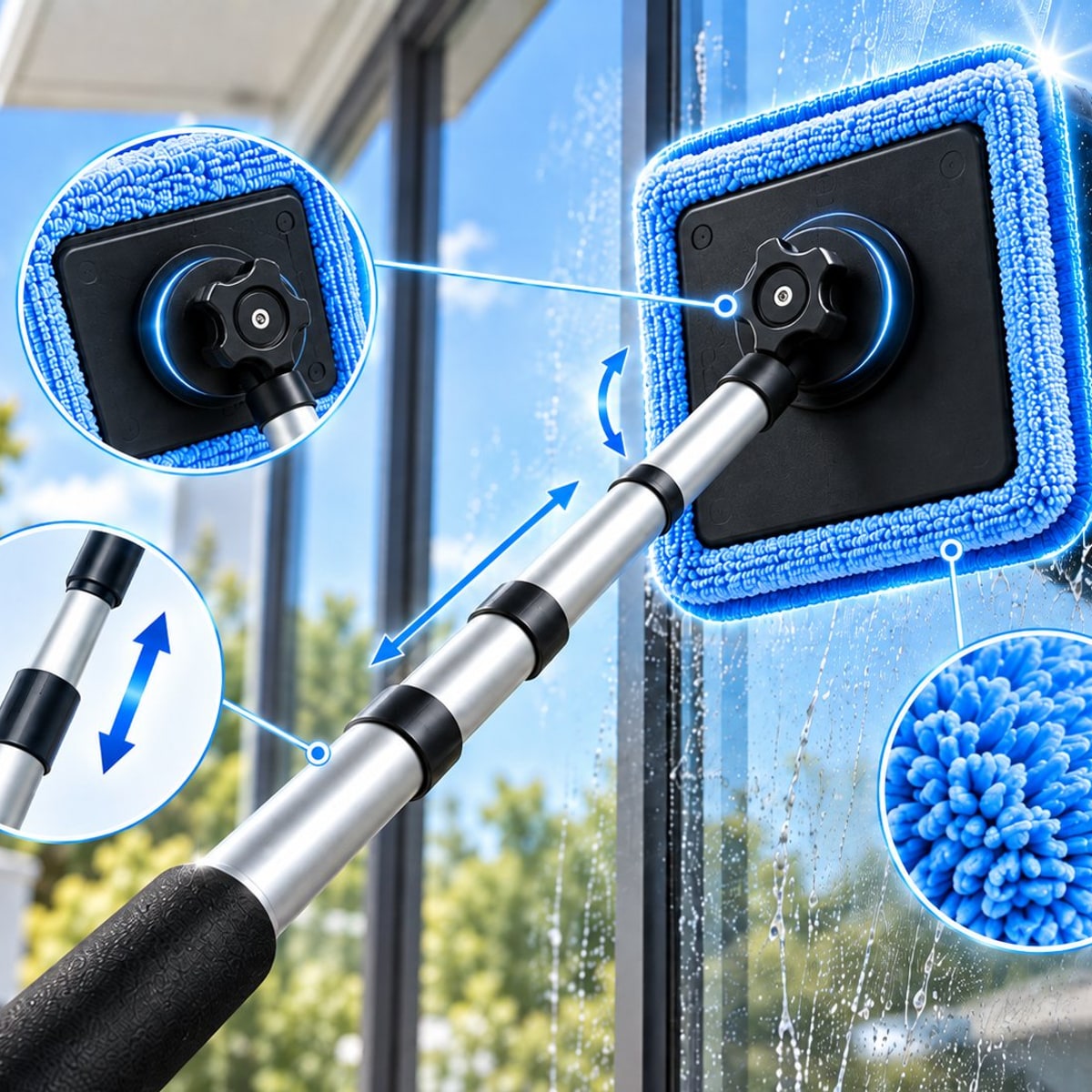 Teleskophåndtak og magnetiske vaskeputer i mikrofiber