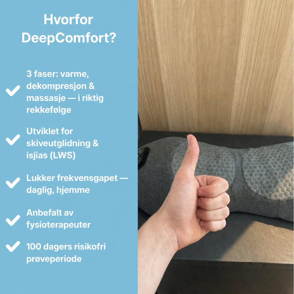 DeepComfort 3-i-1 Ryggmassasjepute – Daglig løsning for skiveutglidning & isjias