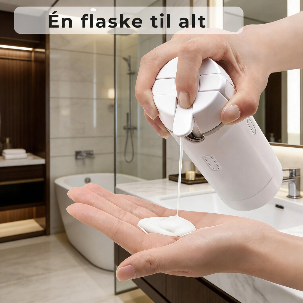 4-i-1 Reisedispenser – Alle toalettsakene dine i én flaske