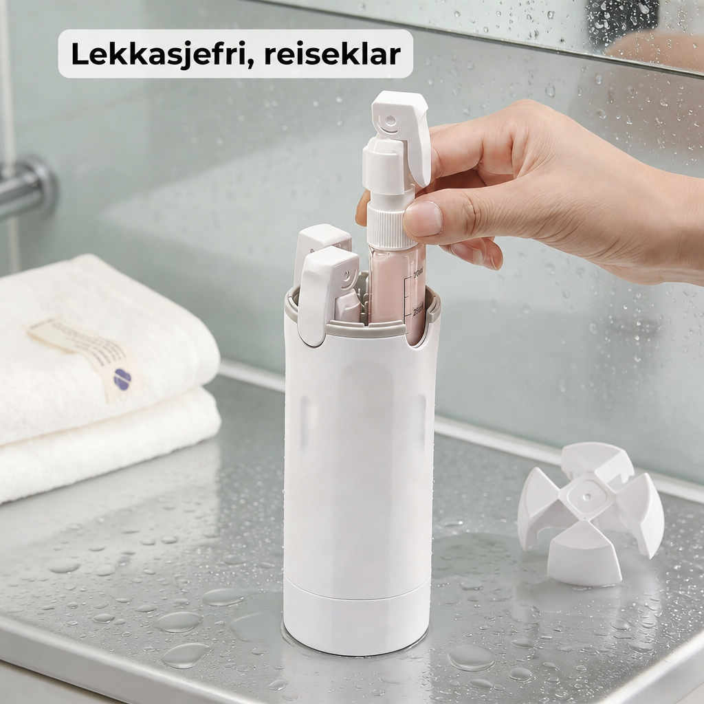 4-i-1 Reisedispenser – Alle toalettsakene dine i én flaske