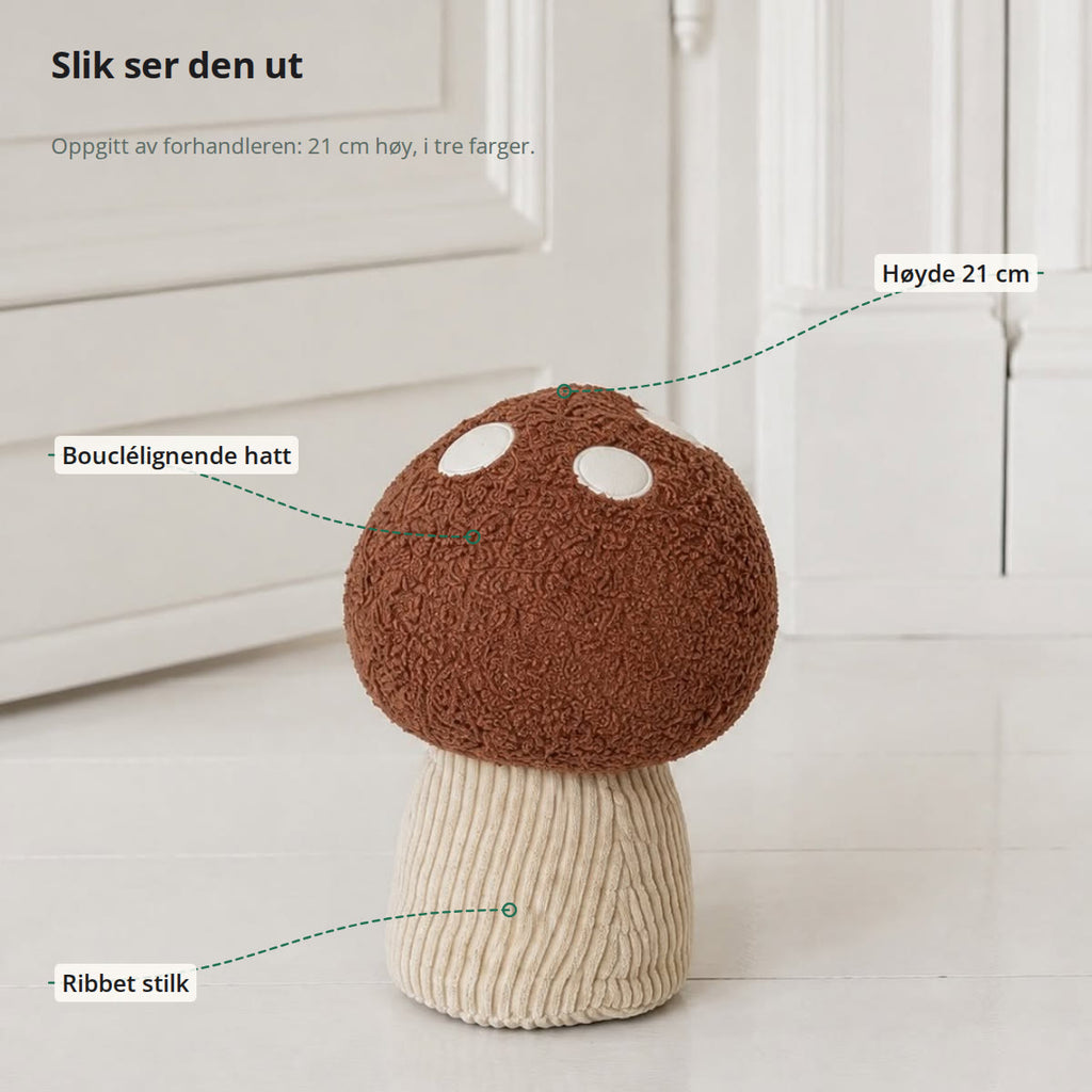 Dørstopperen med høyde 21 cm, bouclélignende hatt og ribbet stilk markert