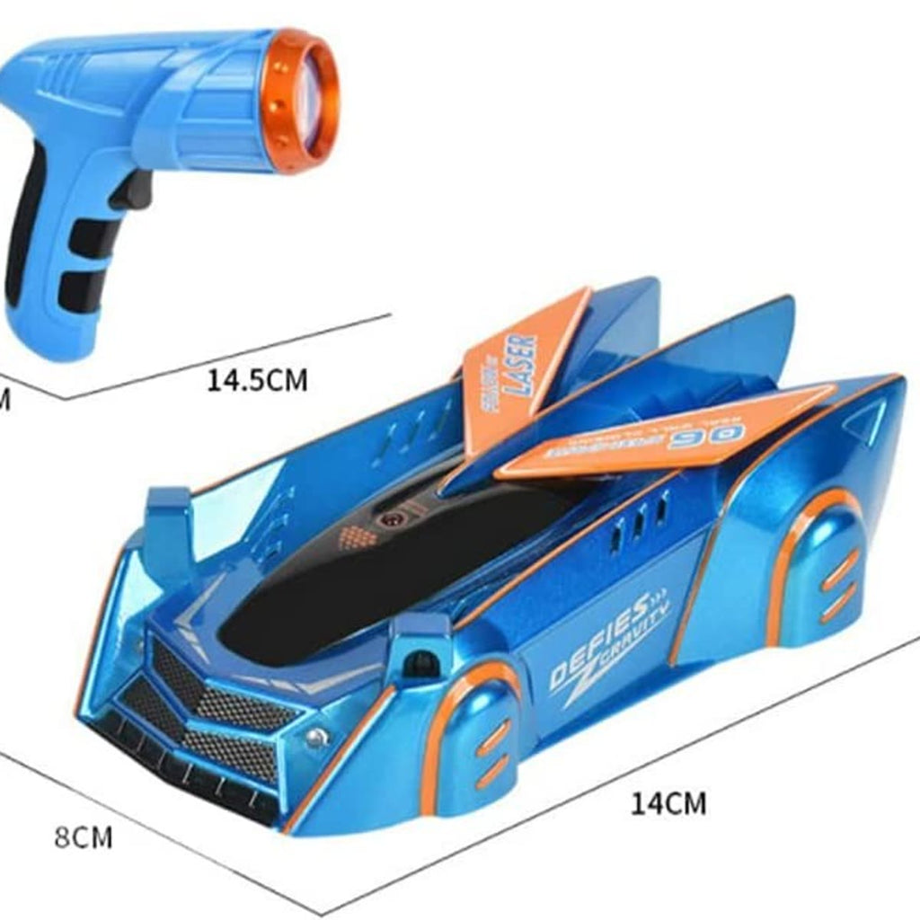 Målskisse: bilen er 14 × 8 × 4 cm, og pistolen er 14,5 cm lang, 5 cm bred og 13 cm høy