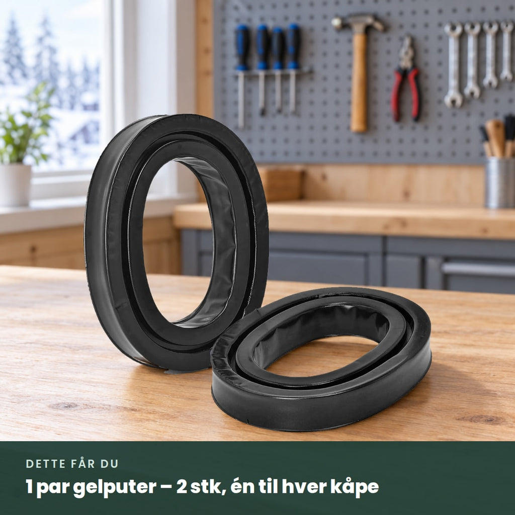 Dette får du: 1 par Gelka gelputer, 2 stk, på en arbeidsbenk