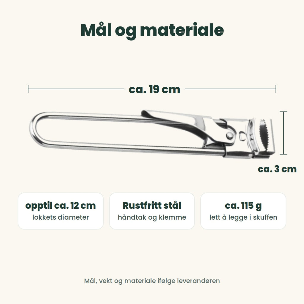 Mål: ca. 19 cm lang og ca. 3 cm bred, til lokk opptil ca. 12 cm, ifølge leverandøren