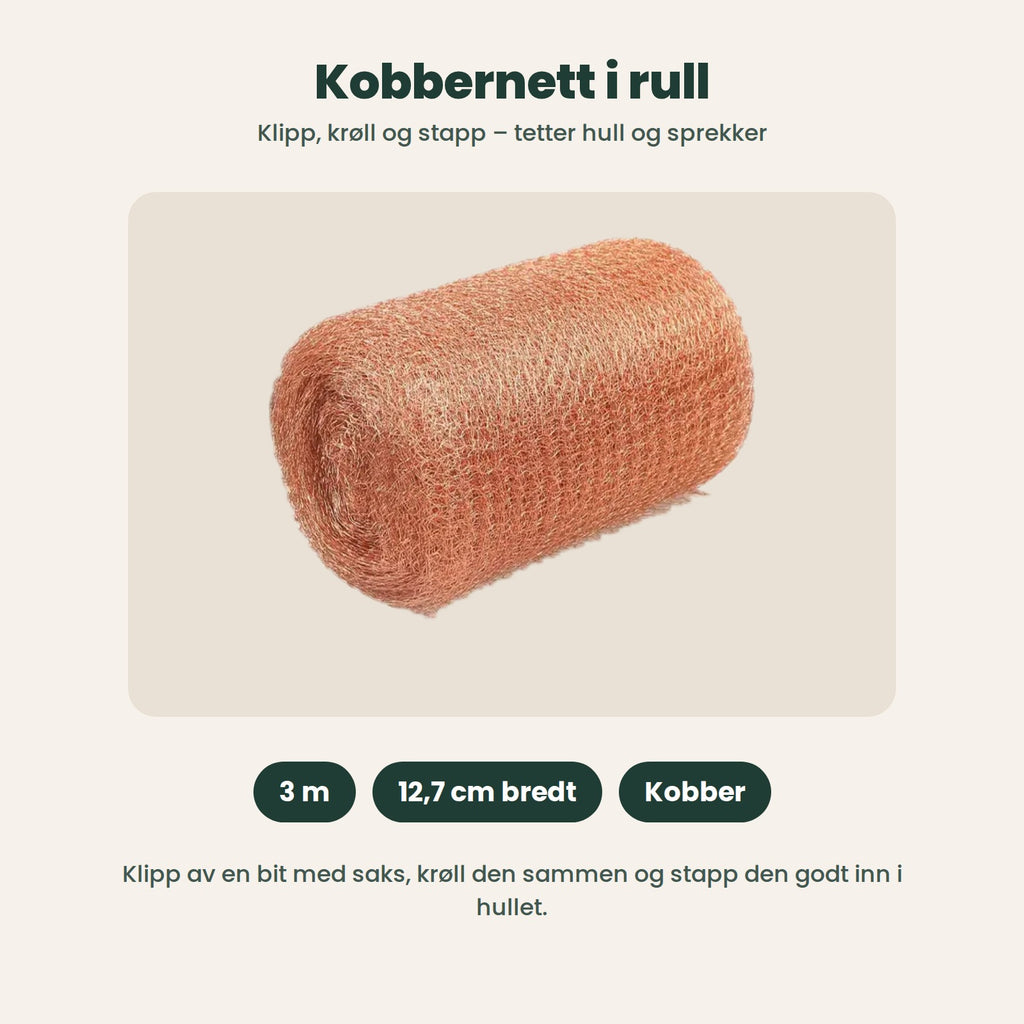 Kobbernett i rull: 3 m langt og 12,7 cm bredt, klippes med saks