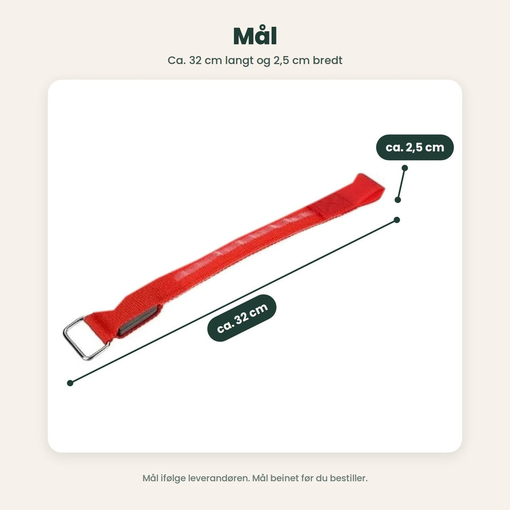 Et LED-bånd lagt flatt med mål: ca. 32 cm langt og ca. 2,5 cm bredt