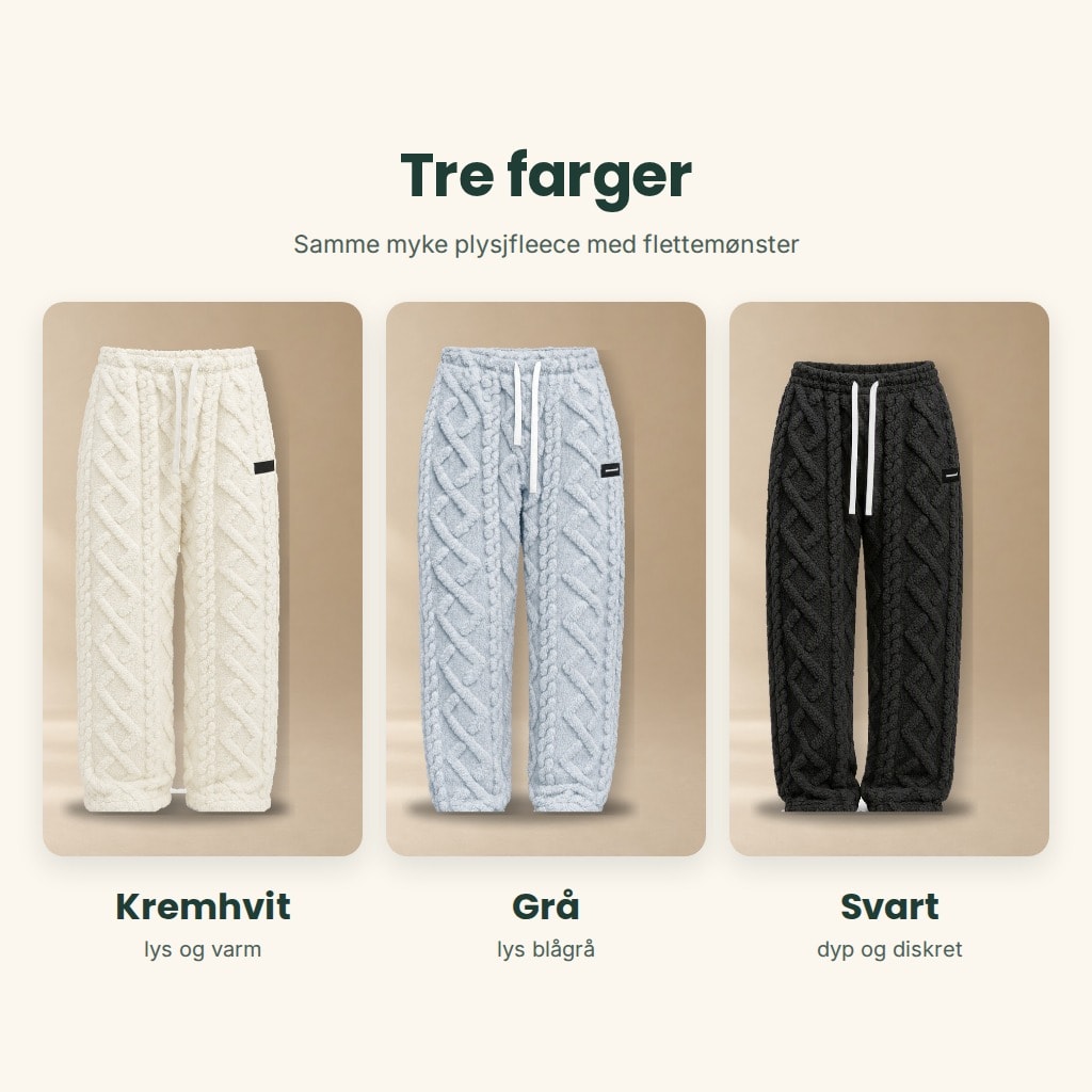Flettra i tre farger: kremhvit, grå og svart