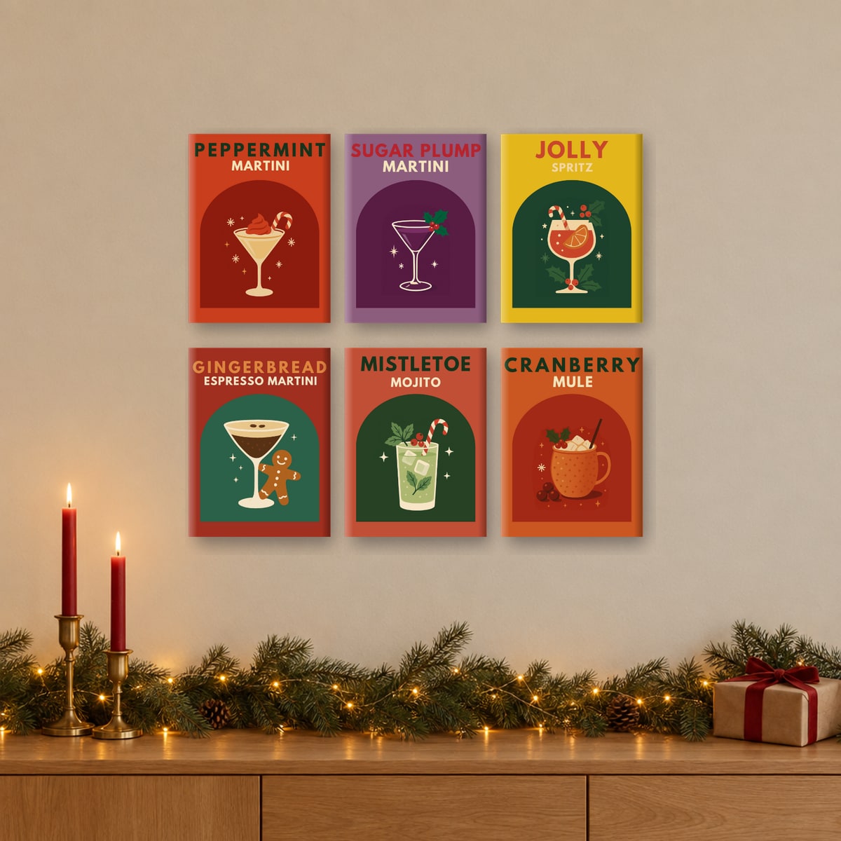 Maling etter tall «Julecocktails»: seks ferdige minimalerier på veggen