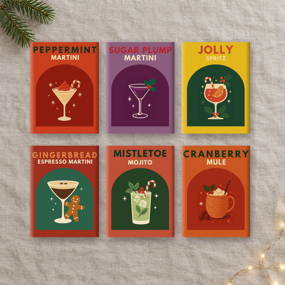 De seks lerretene i settet «Julecocktails»