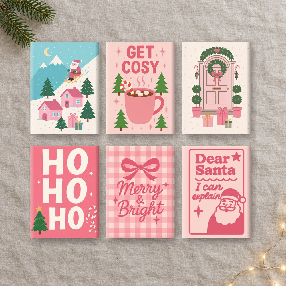De seks lerretene i settet «Rosa jul»
