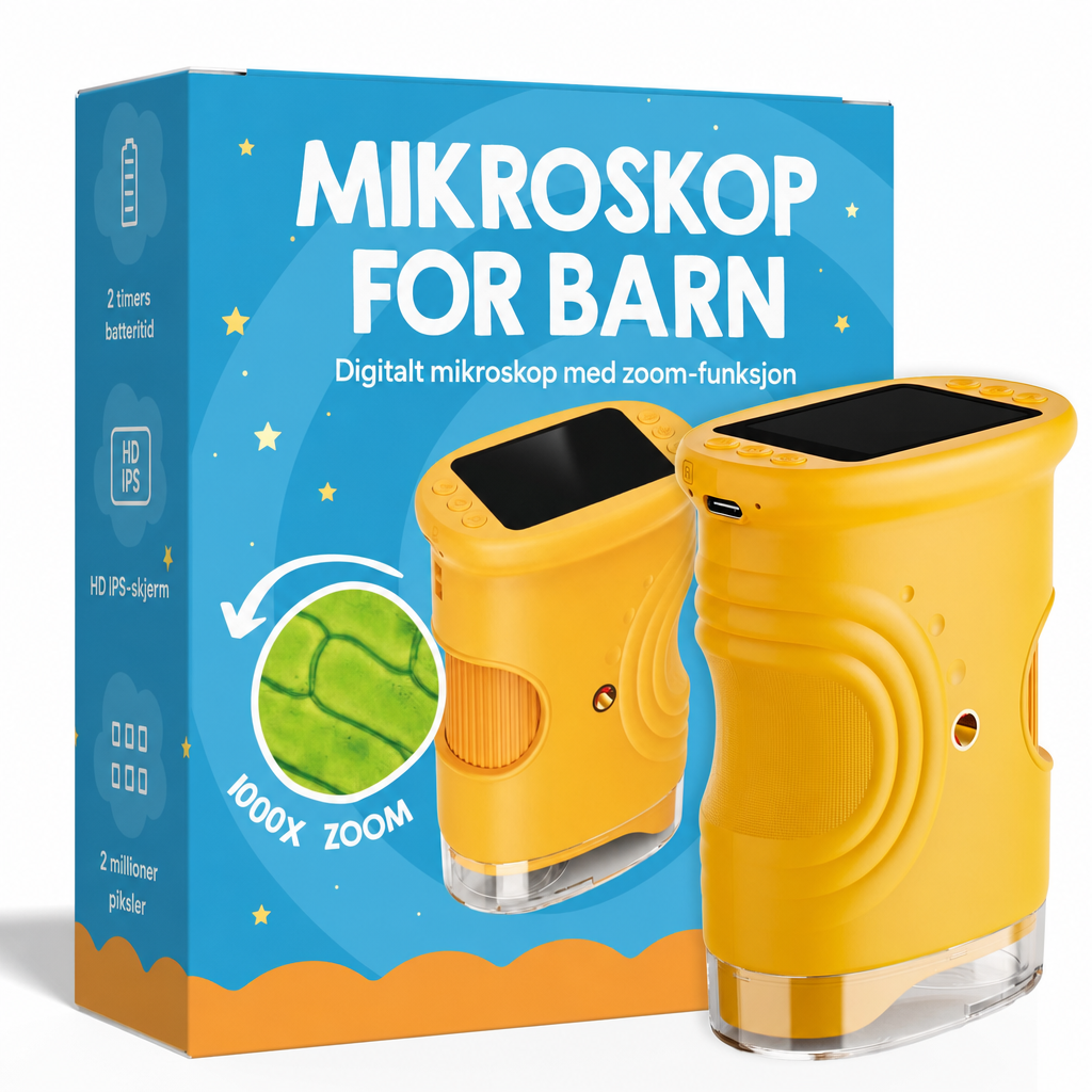 Eventyr-mikroskop for barn – digitalt 1000x zoom (gavesett)