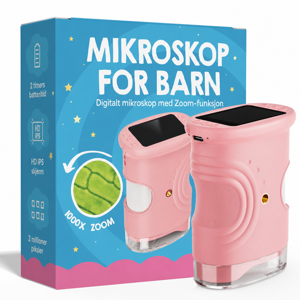 Eventyr-mikroskop for barn – digitalt 1000x zoom (gavesett)