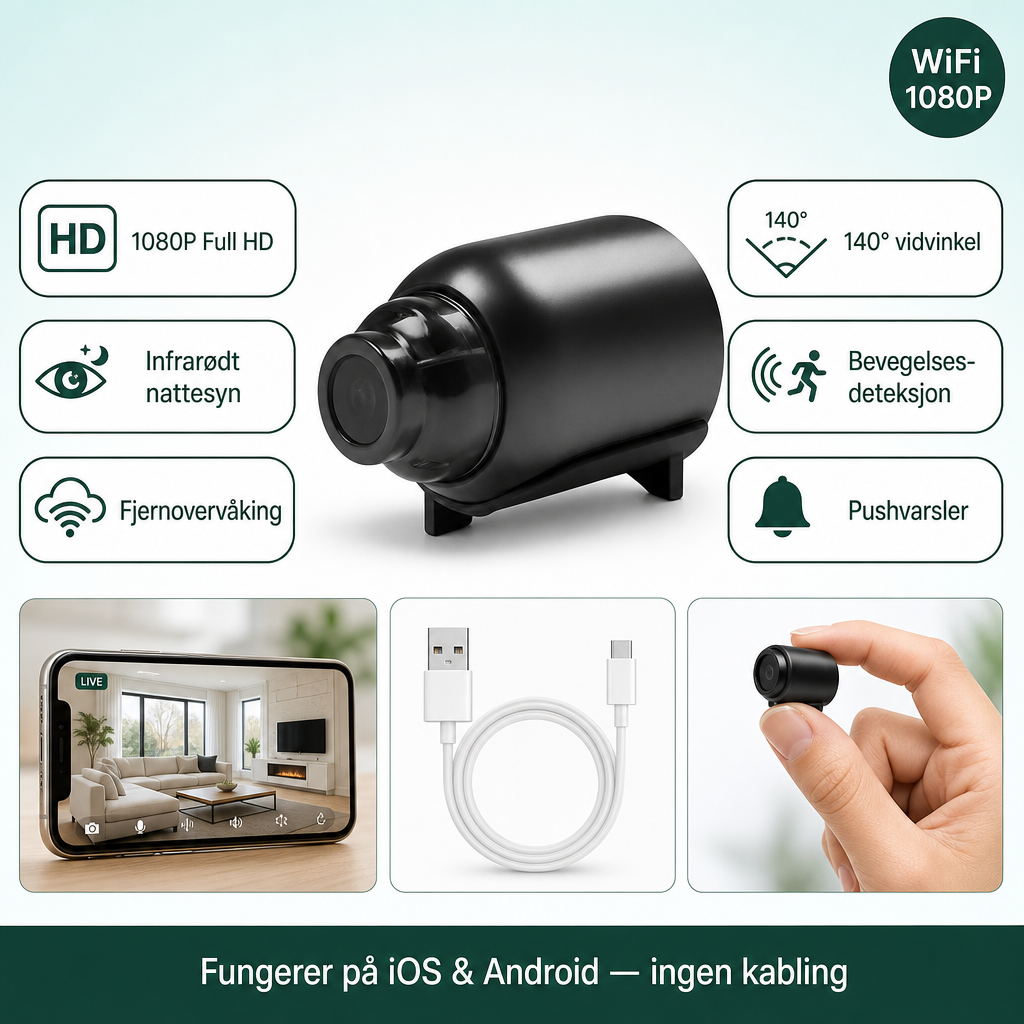 Mini WiFi Kamera 1080P HD - Overvak hjemmet diskret