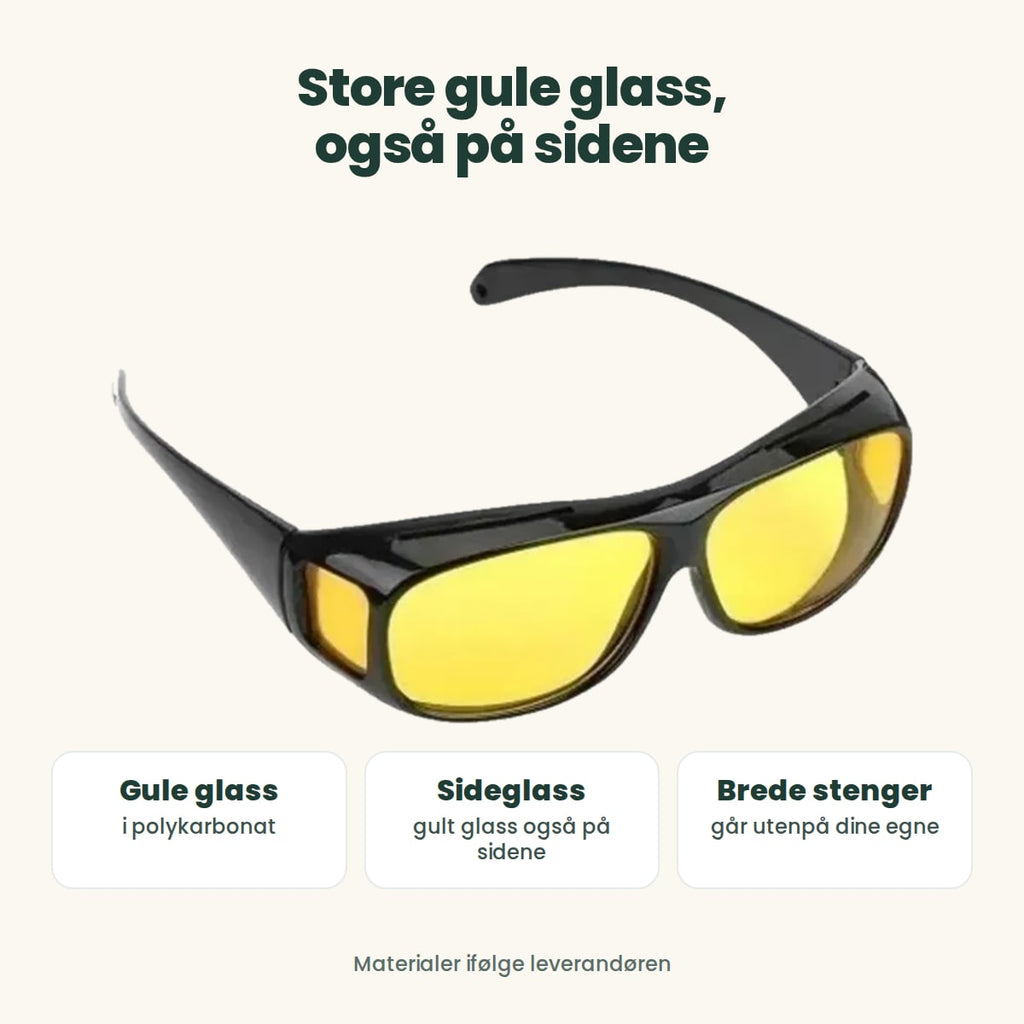 Motlys har store gule glass foran og gule sideglass, glass i polykarbonat og brede stenger