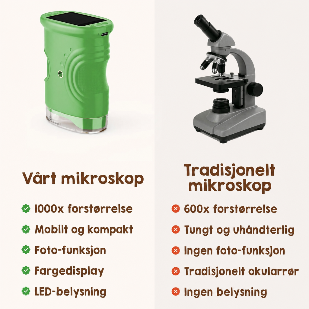 Eventyr-mikroskop for barn – digitalt 1000x zoom (gavesett)