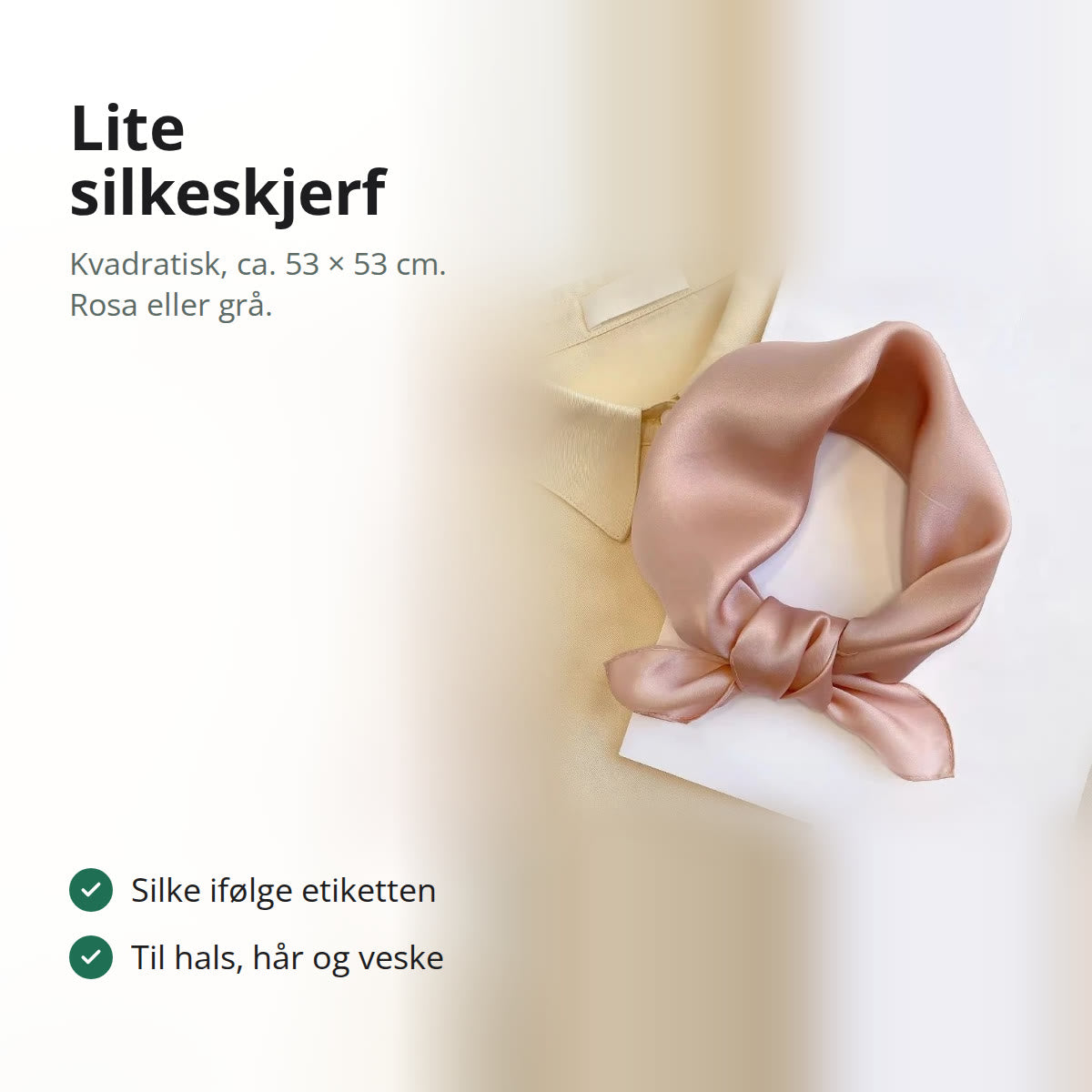 Lite rosa silkeskjerf knyttet i en løkke på en lys skjorte