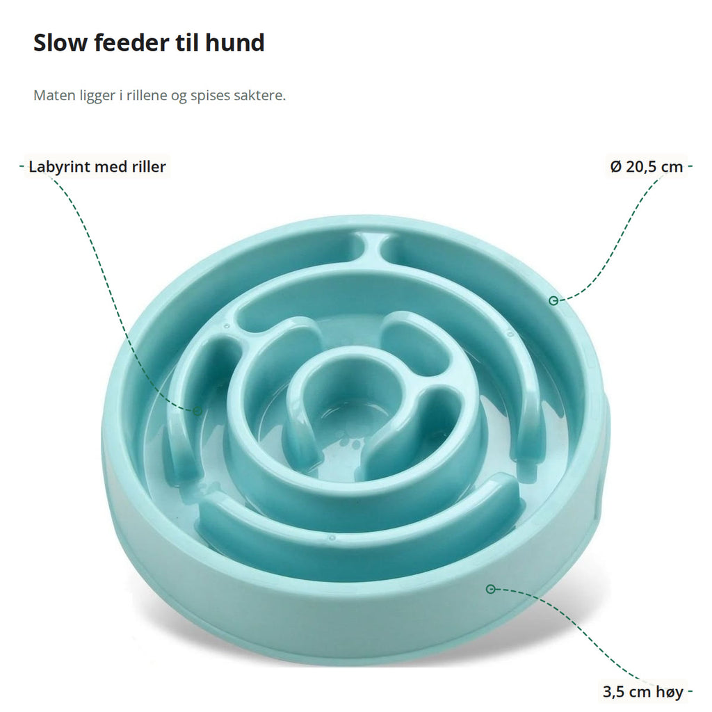 Turkis slow feeder merket med labyrint med riller, diameter 20,5 cm og høyde 3,5 cm