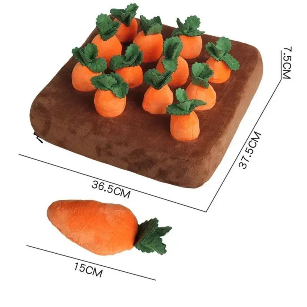 Målskisse av platen med tolv gulrøtter: 36,5 × 37,5 cm og 7,5 cm høy, gulrot 15 cm