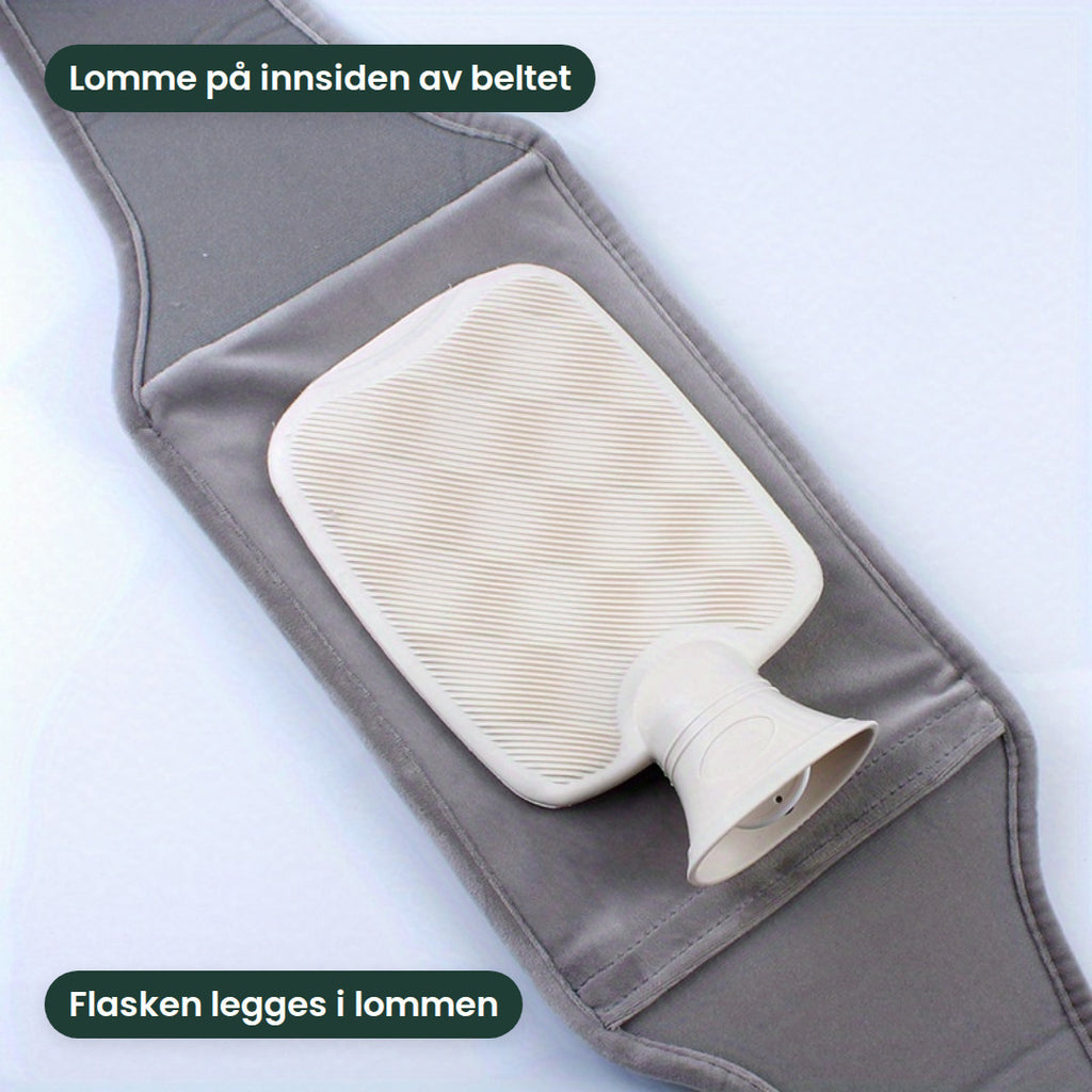 Innsiden av beltet med lommen der varmeflasken legges