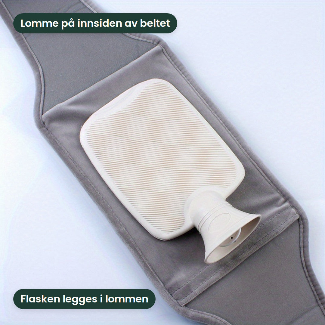 Innsiden av beltet med lommen der varmeflasken legges