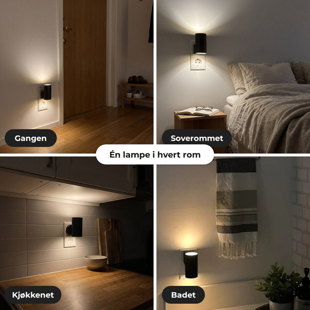 Lampen i gangen, på soverommet, på kjøkkenet og på badet