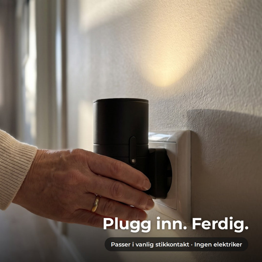 Lampen plugges rett inn i en vanlig stikkontakt