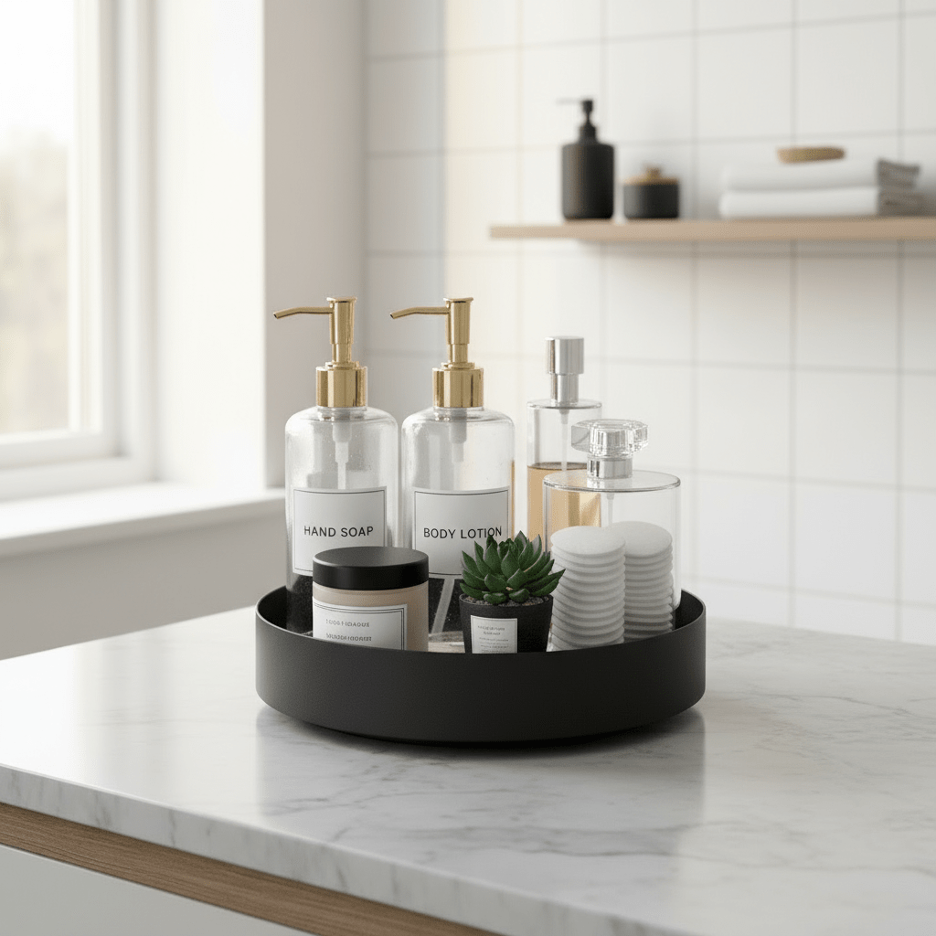 Snurrebrett lazy susan i matt sort metall – bilde 3